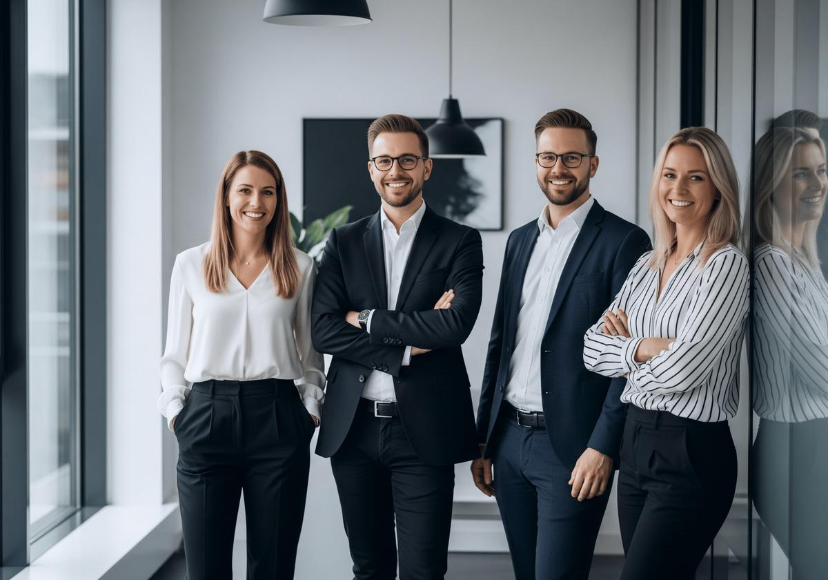 Team in Businesskleidung in einem hellen Büro